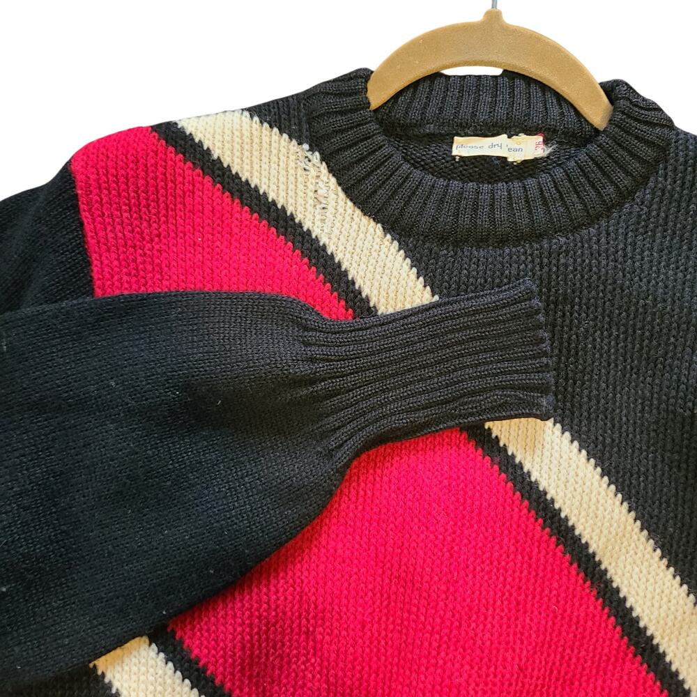 VTG 80s 90s Colorblock Knit Sweater Womens Size 36 Stripes Retro Crewneck‎ Cabin